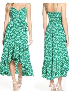 NWT Eliza J Floral Wrap Faux Smocked Midi Dress